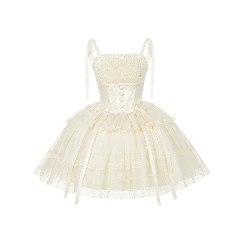 With PUJI - Confession Poem - Classic Lolita Corset JSK Set, Lace & Bows detail view 12