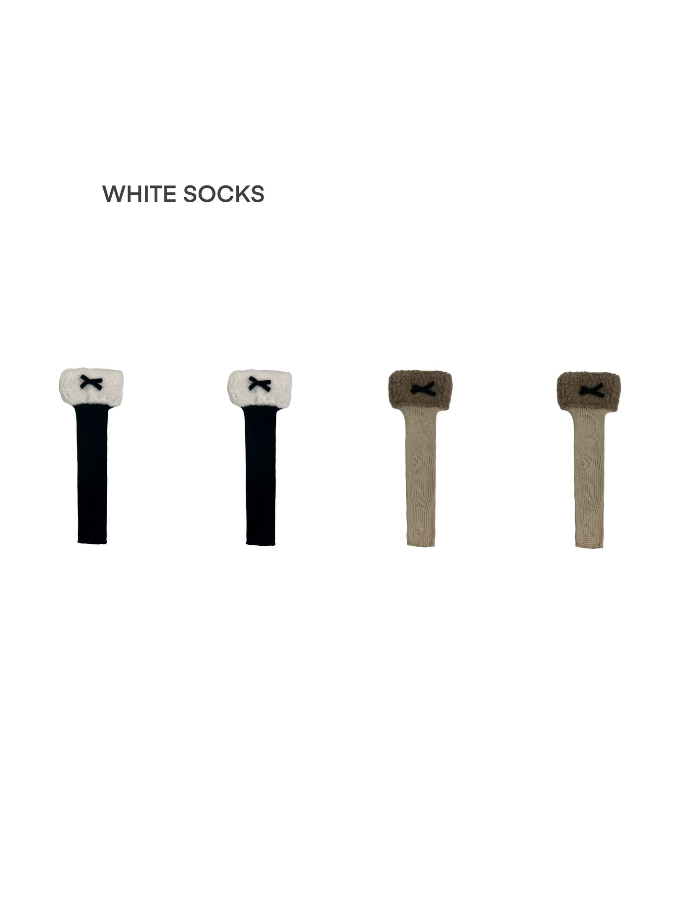 White Socks - Fleece Bow - Stirrup Knit Leg Warmers with Fleece Cuffs