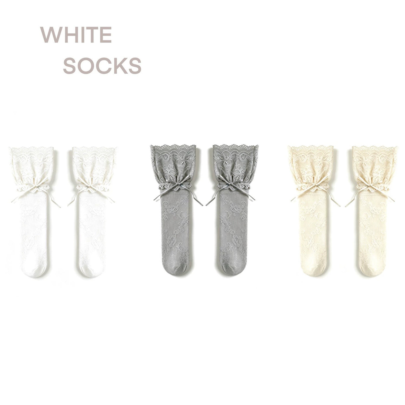 White Socks - Ballet Lace - Mid-Calf Socks with Lace Trim