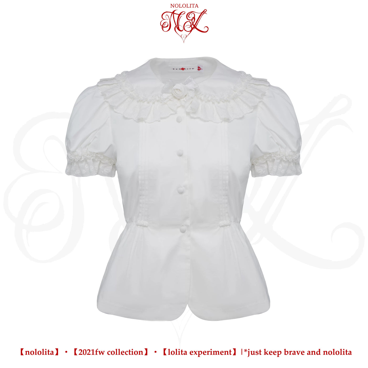 Nololita Nightingale white vintage doll collar Lolita blouse with puffed sleeves and neck bow