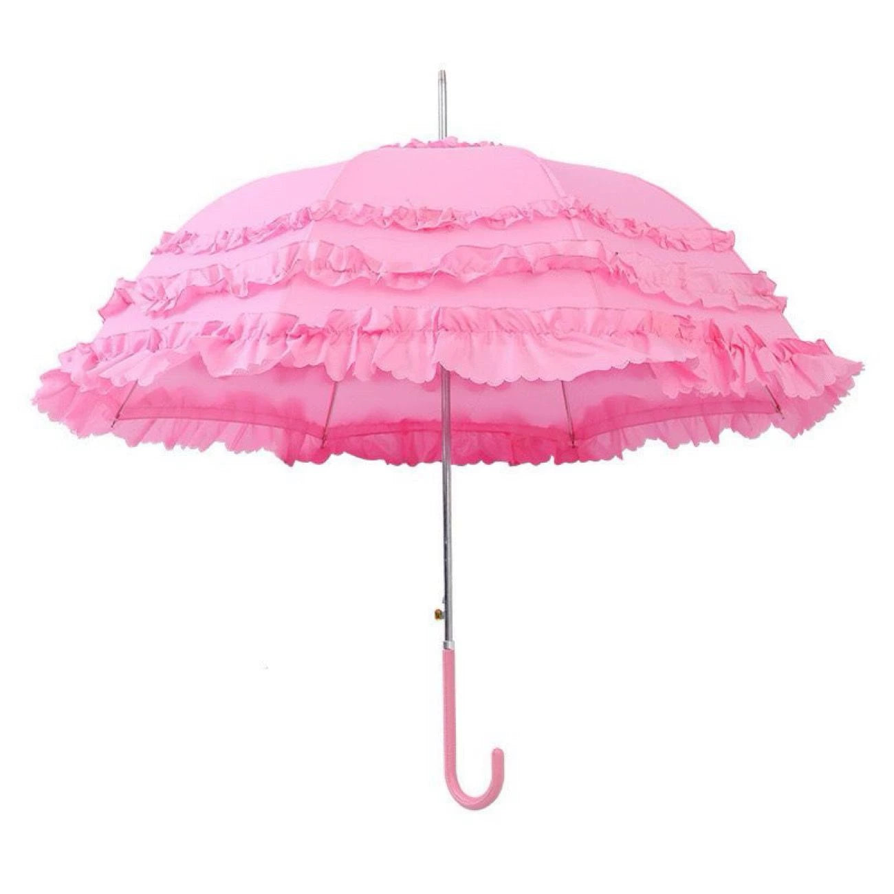 Independent Brand - Bridal Lace Ruffle - Long-handle parasol with layered ruffle trim