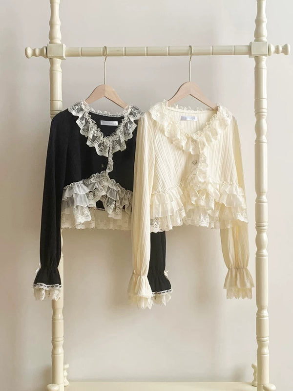 With PUJI - Bloom Period - Elegant Lolita Bolero, Layered Lace Ruffles product view