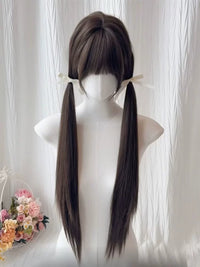 Kunkun Fish - Cold Thoughts - 75cm long straight wig with straight fringe - Black tea + wig cap