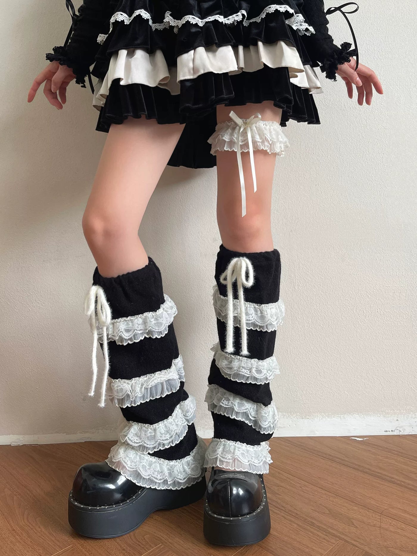 Sock Noble - Y2K Layered Lace Lolita - Sock covers with tiered ruffles and lace edging