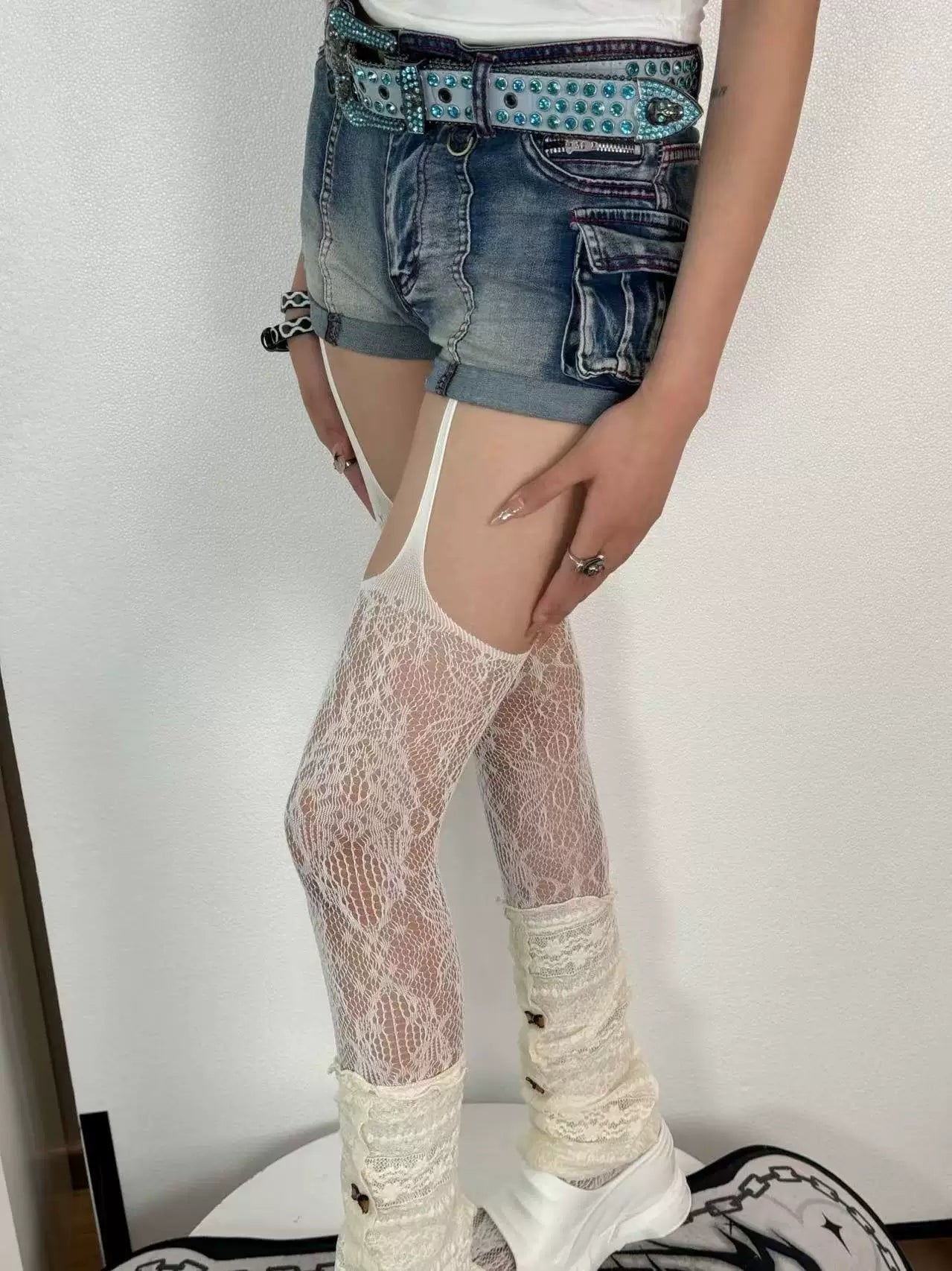 Fantasy Doll - Floral Lace - Suspender Tights with Openwork Pattern