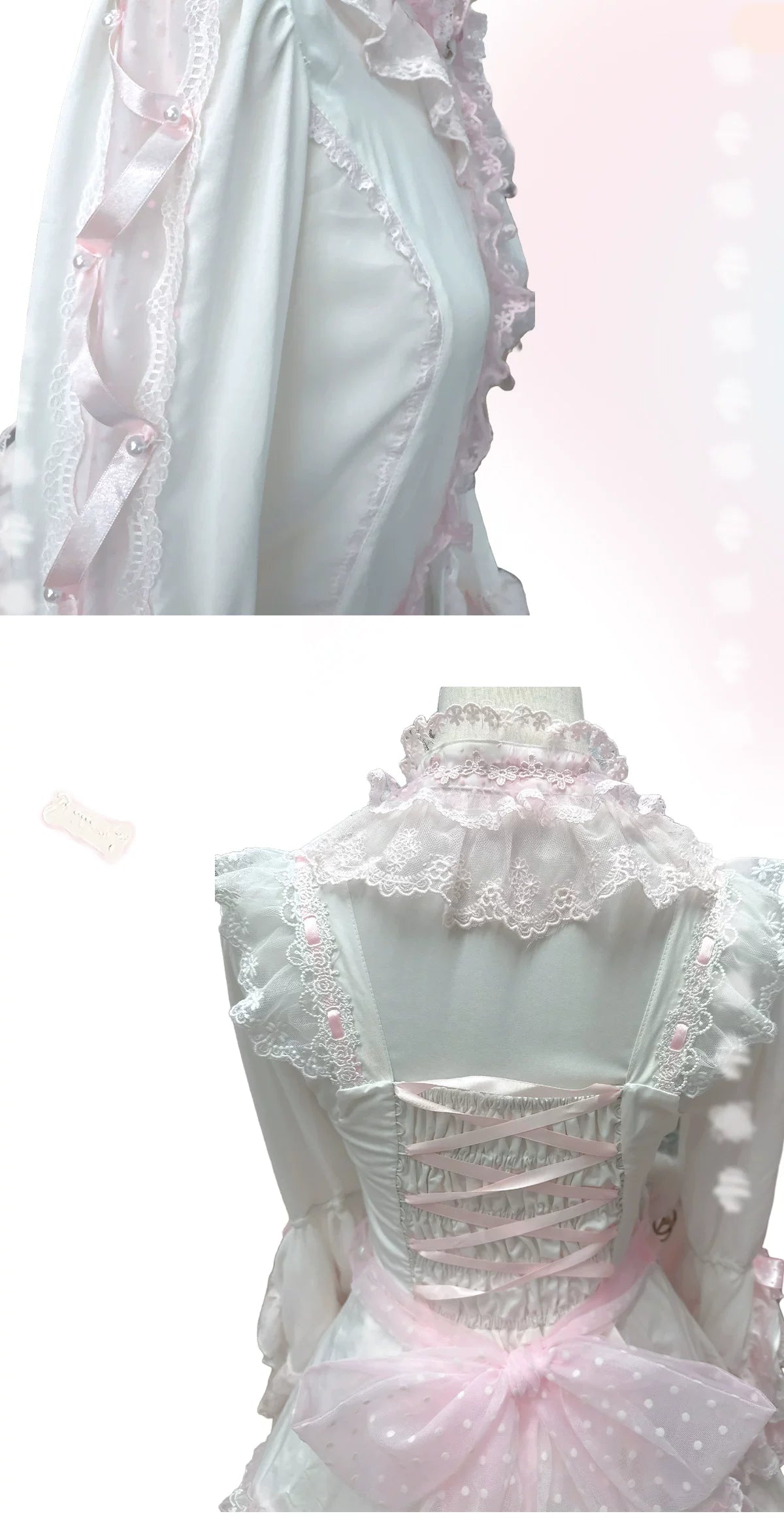 Galette Bunny - Pearl Ribbon Hime - Long-Sleeve Blouse with Lace and Ribbon Details