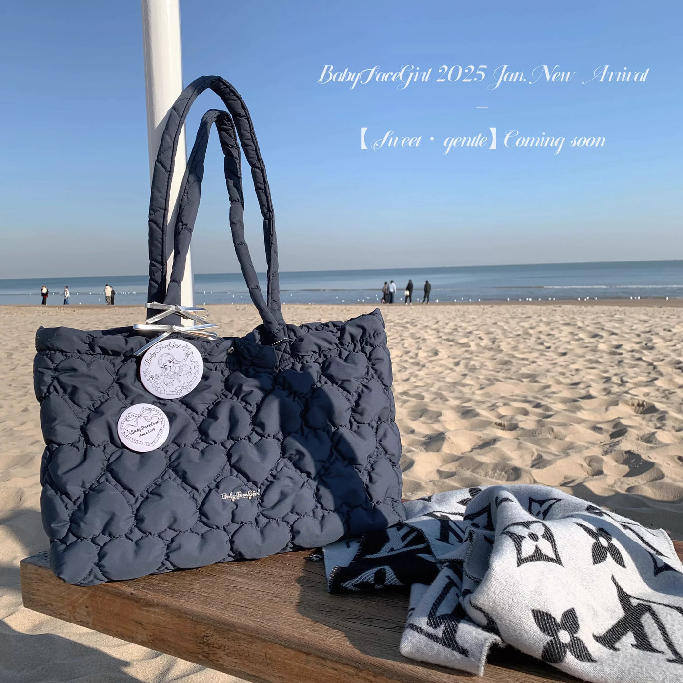 BabyFaceGirl - Sweetheart Pleats - Shoulder Tote Bag with Dimensional Heart Detail
