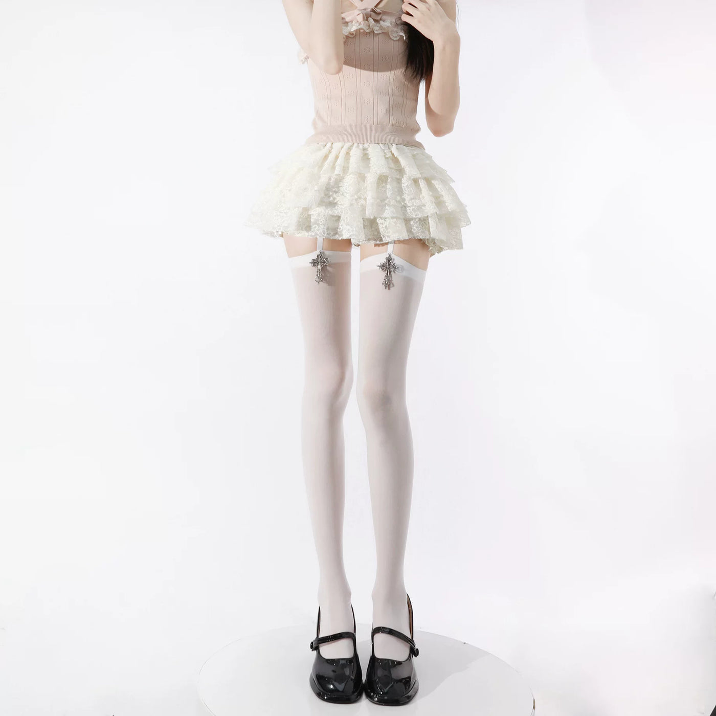 Fantasy Doll - Cross Garter - Over-the-Knee Suspender Stockings with Cross Motifs
