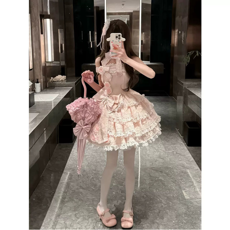 Creamy - Rose Garden - Pink Lolita dress with layered rose appliqués
