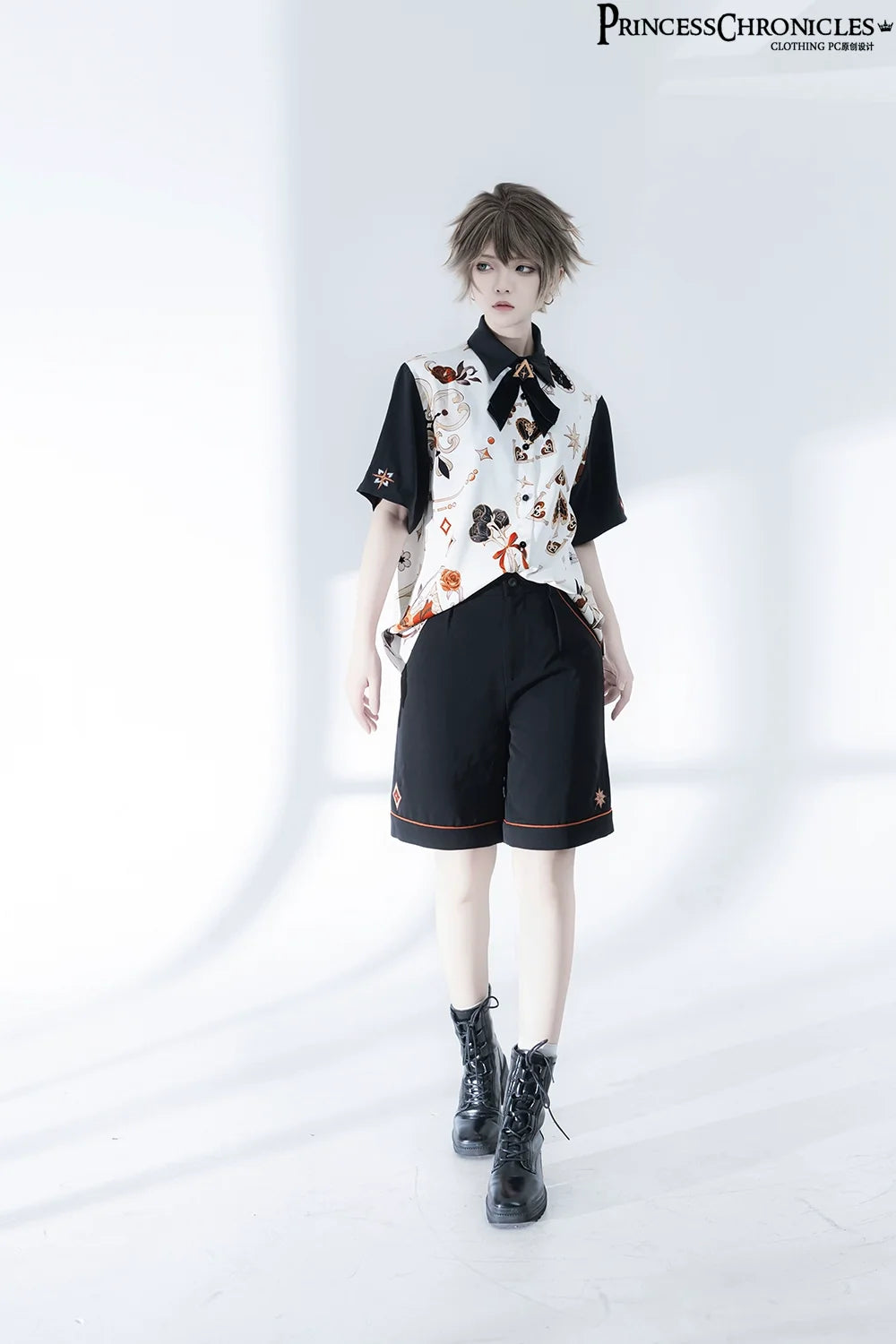 Princess Chronicles - Floral Intoxication - Retro Ouji Lolita Shirt Floral Short Sleeve Shirt and Embroidered Black