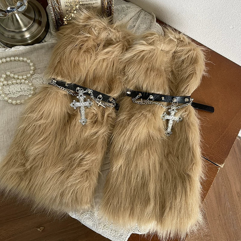 Sock Noble - Gothic Baroque Cross - Long-Haired Sock Covers with Chain Details
