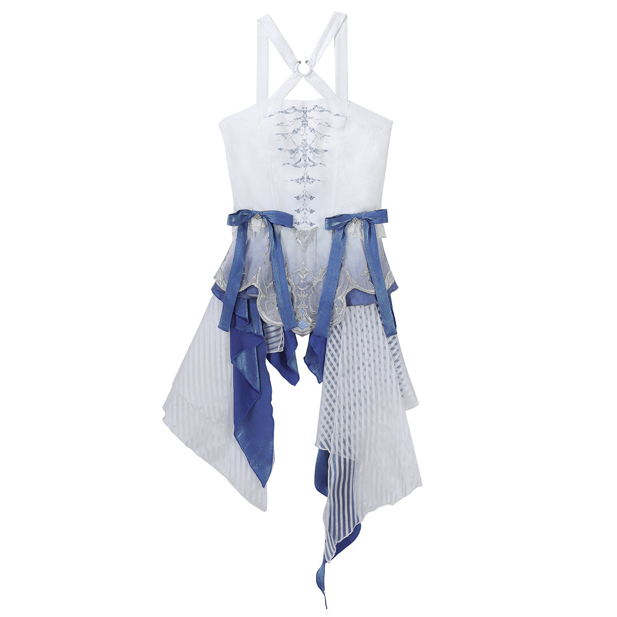 Designer's Gift - Blue Dragon Bone - Ouji Lolita shorts suit with embroidered halter top and trailing hems