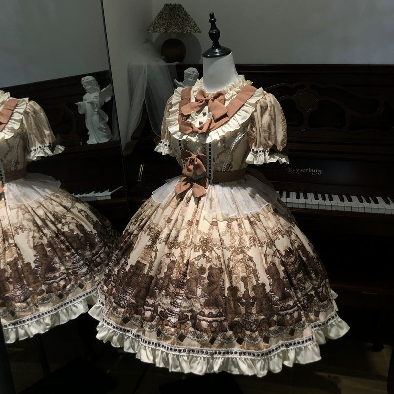 Doll Poetry Lolita OP dress back view on mannequin, showing ruffled collar and layered skirt