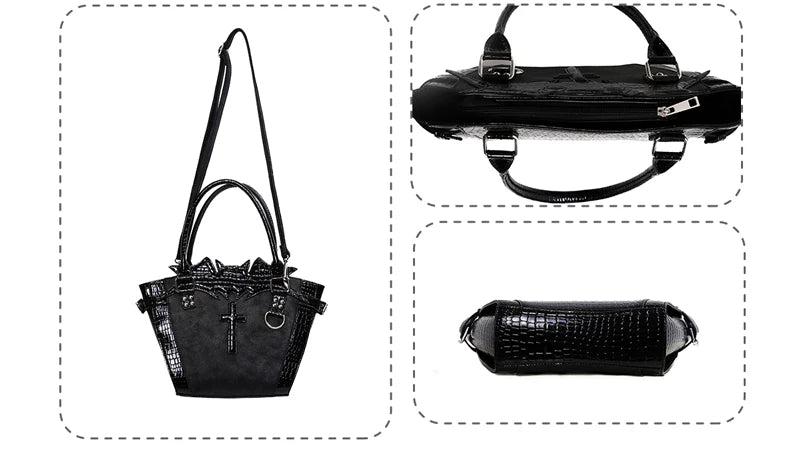 Vera s Mimosa - Gothic Bat Cross Tote - Medium structured gothic lolita tote