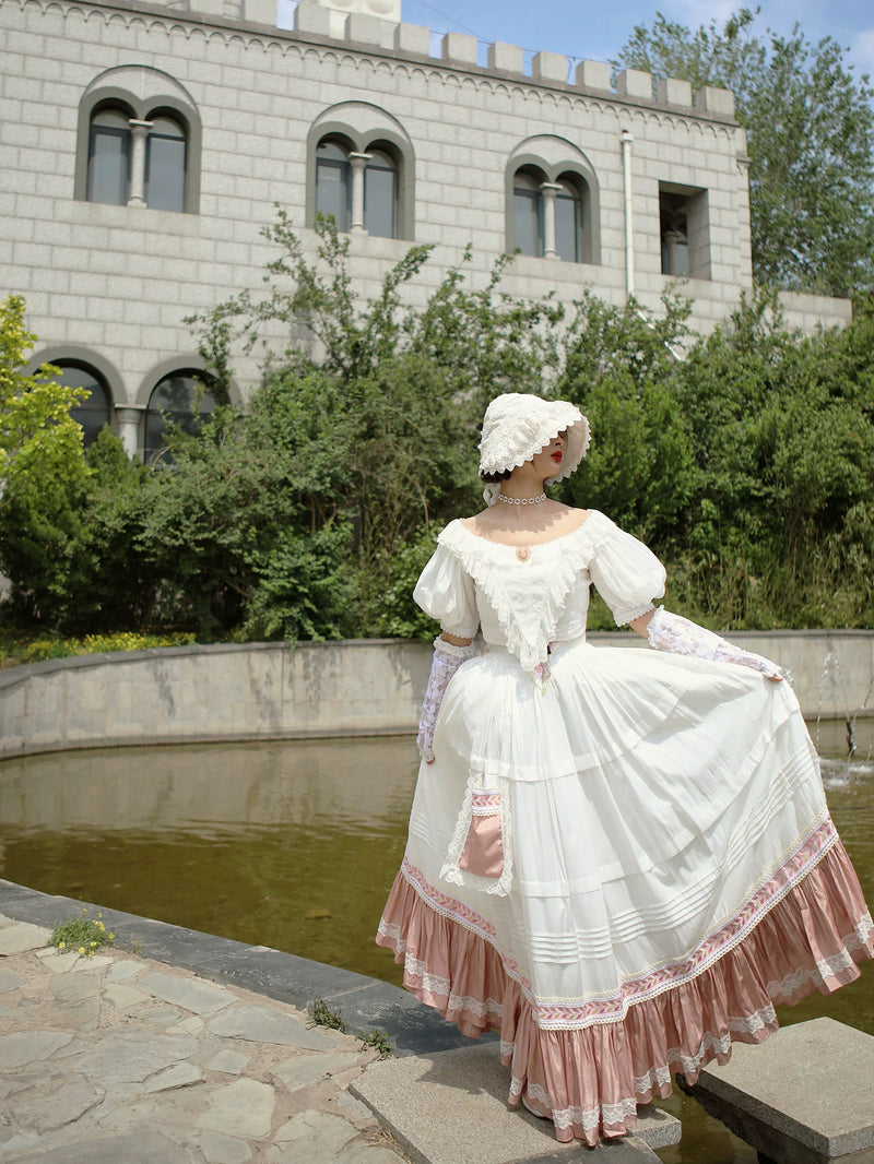 LACE GARDEN - Cool Summer Victoria - Antique-Style Full Skirt with Tiered Hem