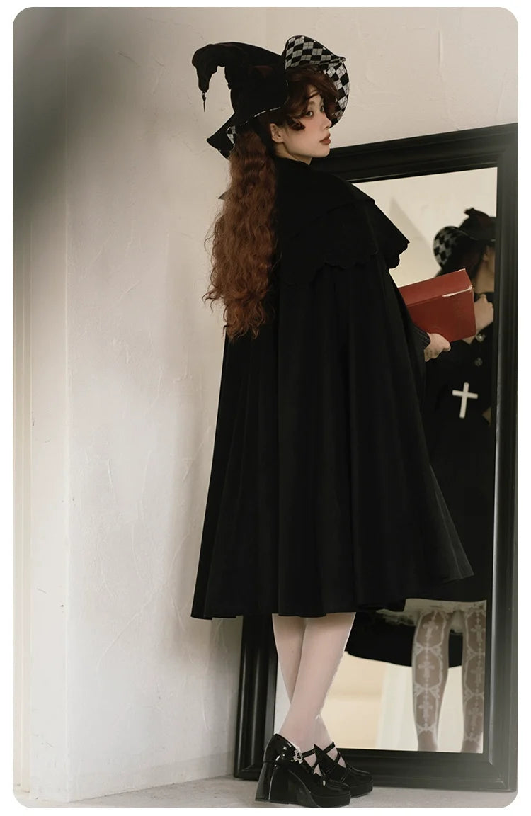 With PUJI - Pilgrim - Black Gothic Lolita Cape, Detachable 2-Piece