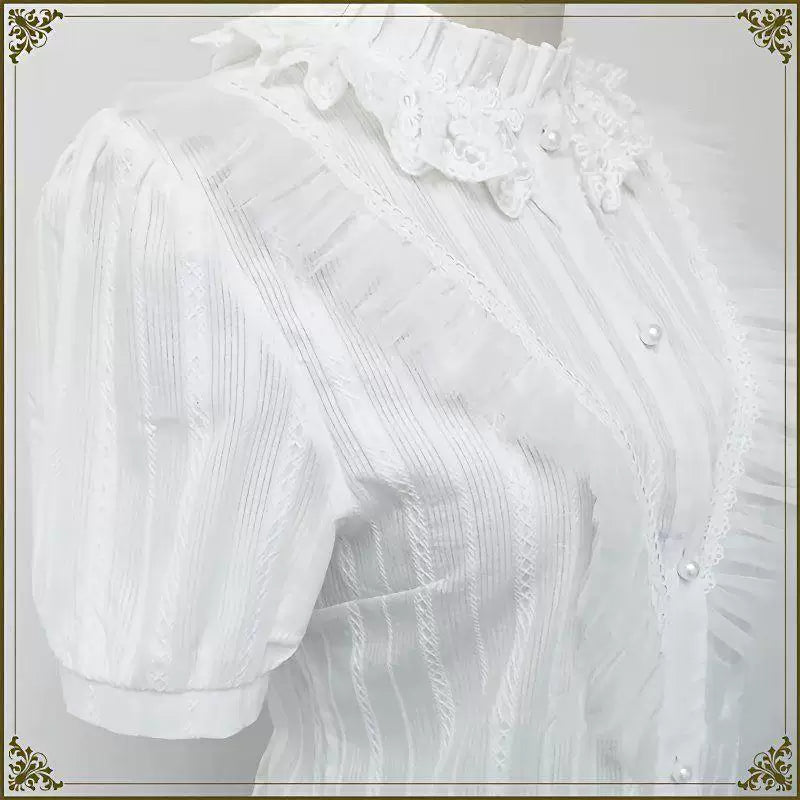 Sweetheart Dream Machine - Summer Ruffle Collar - Blouse with Lace-Edged Collar