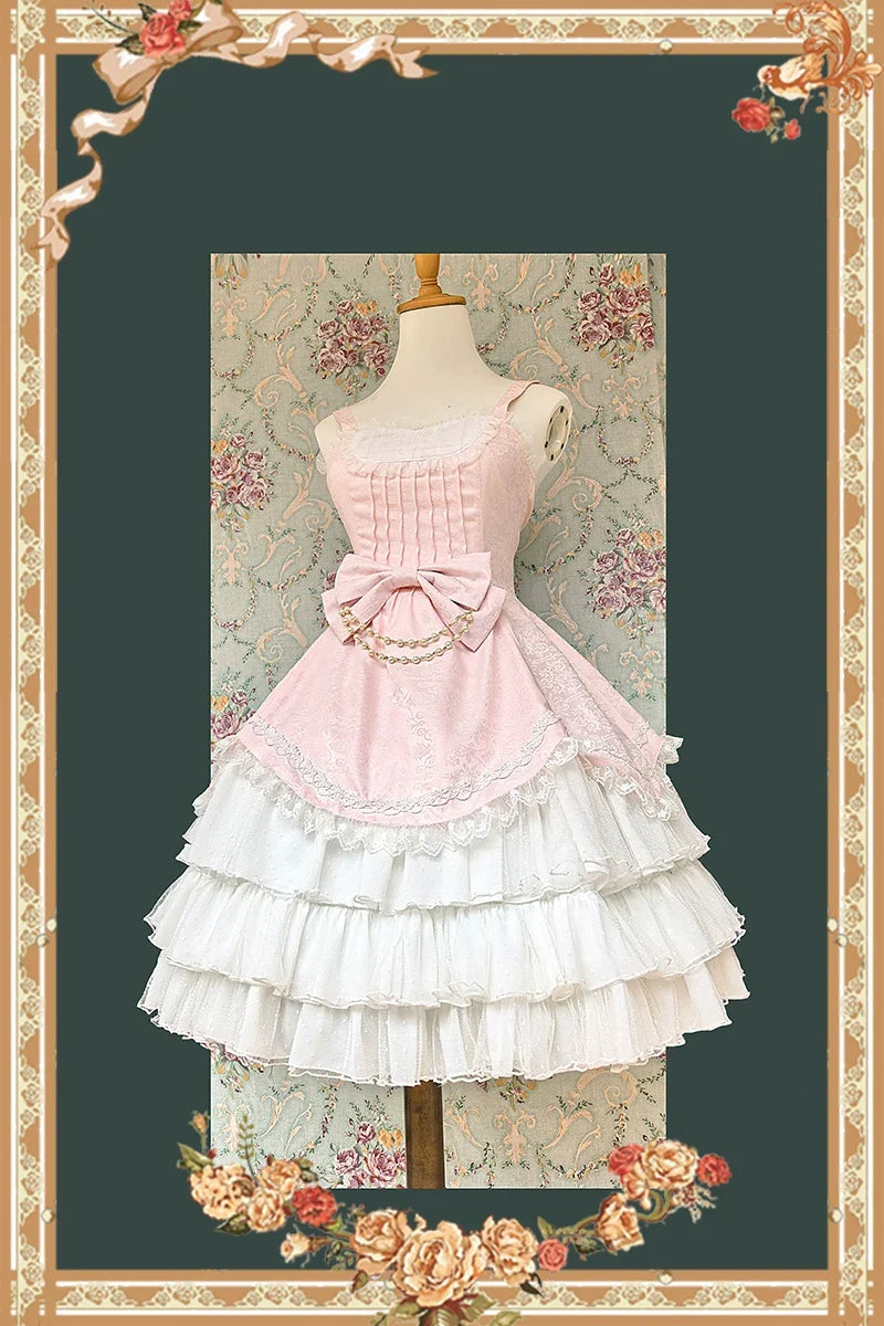 Pearl Box - Classic Lolita JSK, Bustle Back Hem Pink and White JSK S