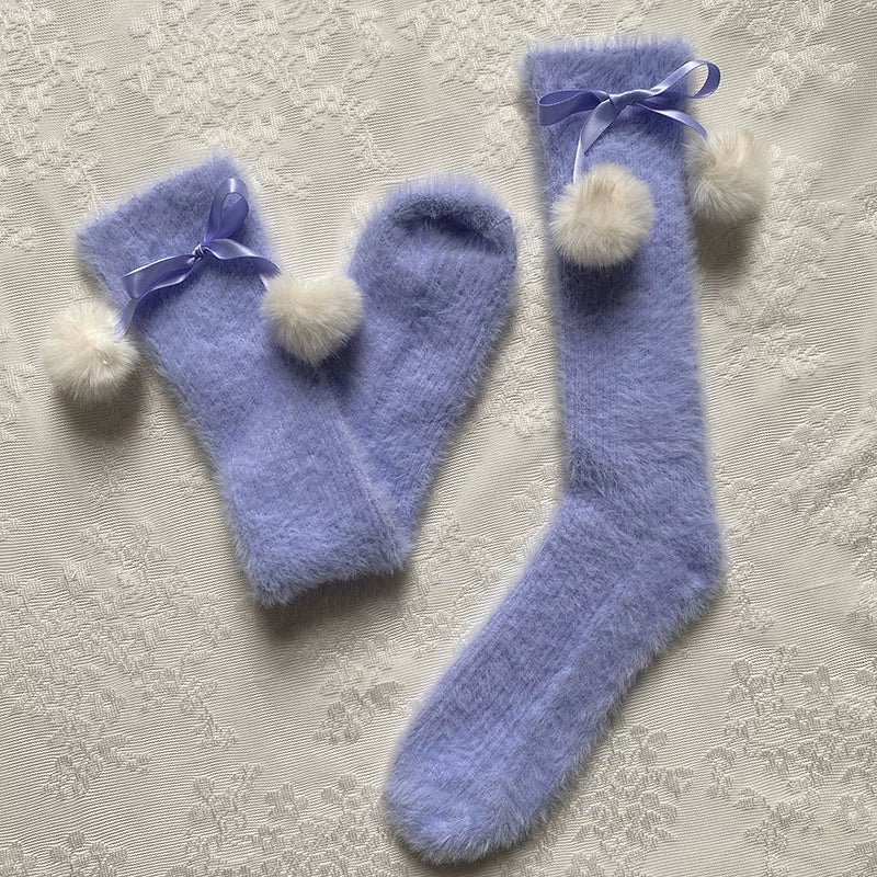 Sock Noble - Snowfield Pompom - Thick mid-calf slouch socks with pom-pom accents