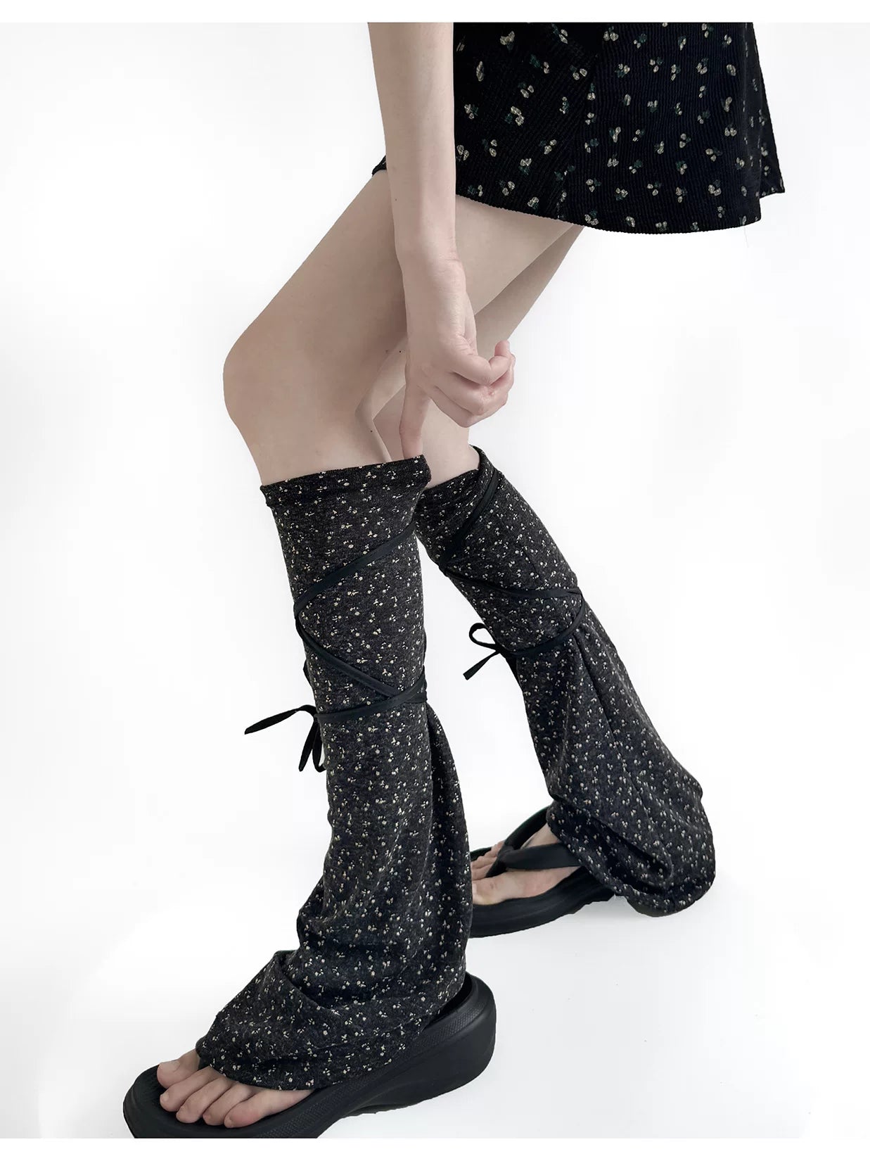 Fantasy Doll - Floral Tie - Flared Leg Warmers with Wraparound Ties