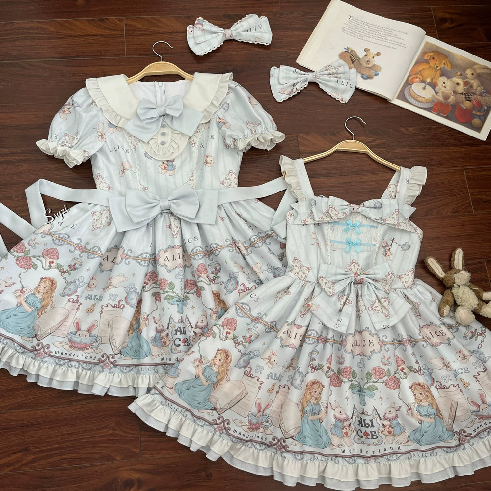 Doll Poetry Alice in Wonderland Lolita OP dress in ivory with full A-line skirt and Peter Pan collar