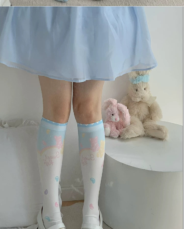 roji roji - Candy Bag - Printed Over-the-Knee Socks with Candy Motifs