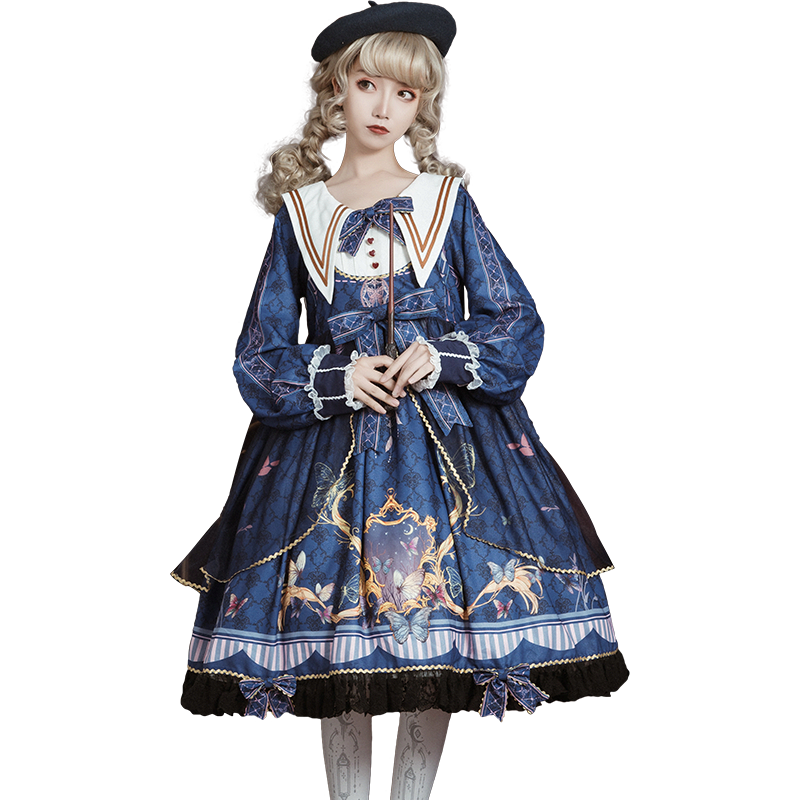 Elegant leopard cat-themed Lolita Fetch butterfly love OP dress with cute, intricate details, perfect for daily wear.
