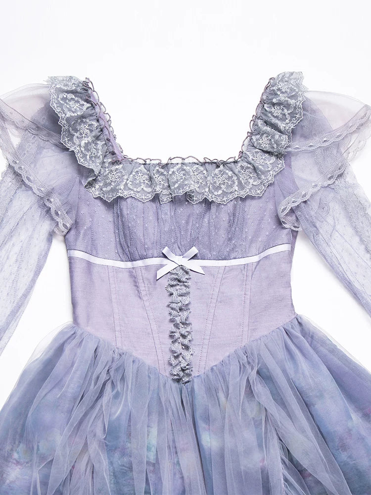 With PUJI - Wisteria in the Mist - Classic Lolita OP Dress, Boned Bodice Detail detail view 4