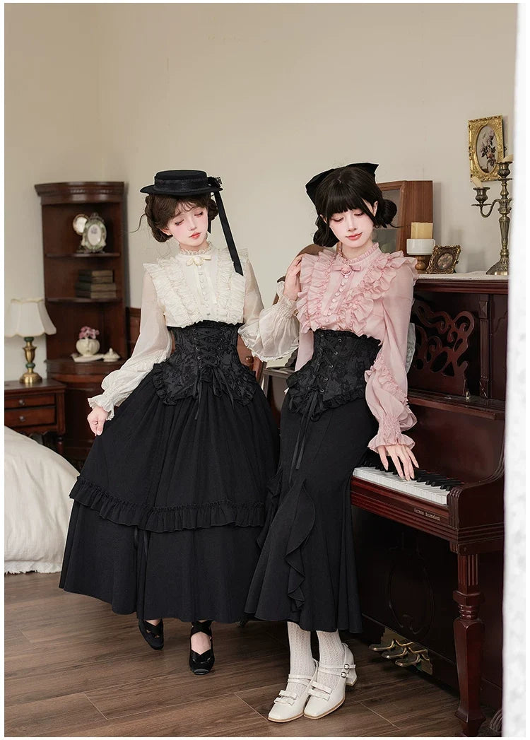With PUJI - Blake - Boning Gothic Lolita Mermaid Skirt, Lifted-hem SK