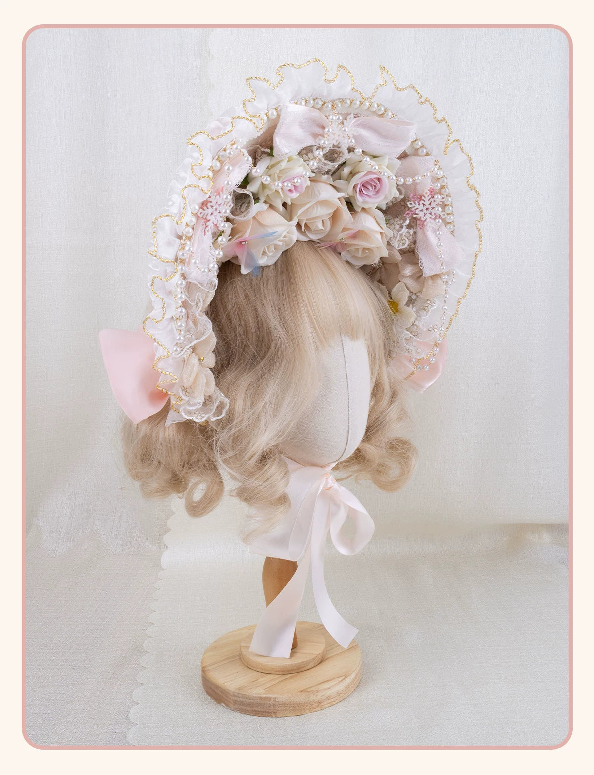 Stardust Rose - Pearl Rose Garden - Bonnet-Style Flat Hat with Rose Florals