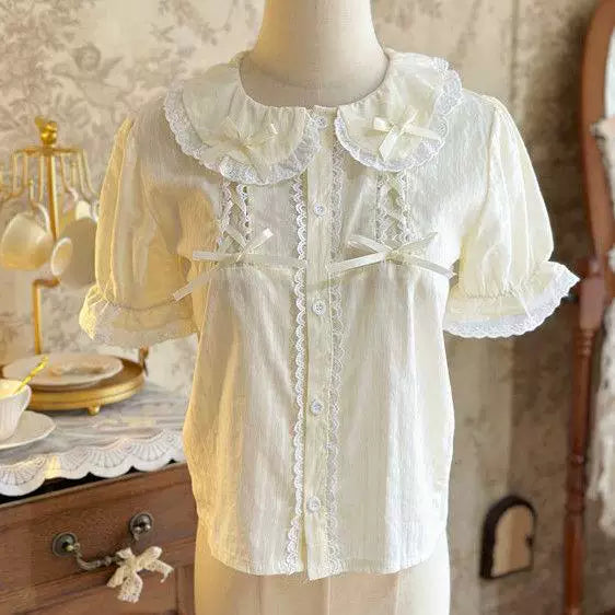 Sweetheart Dream Machine - Soft Girl Daily - Puff-Sleeve Jacquard Blouse