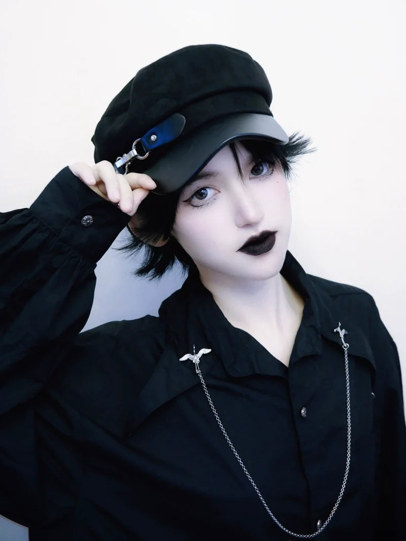 Strange Sugar - Gothic Lolita Hat Leather Buckle - Lolita Newsboy Hat Headwear