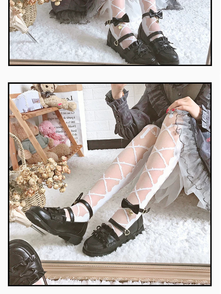 roji roji - Thorns Kiss - White or Black Calf Socks and Pantyhose with Crossed-Thorn Pattern