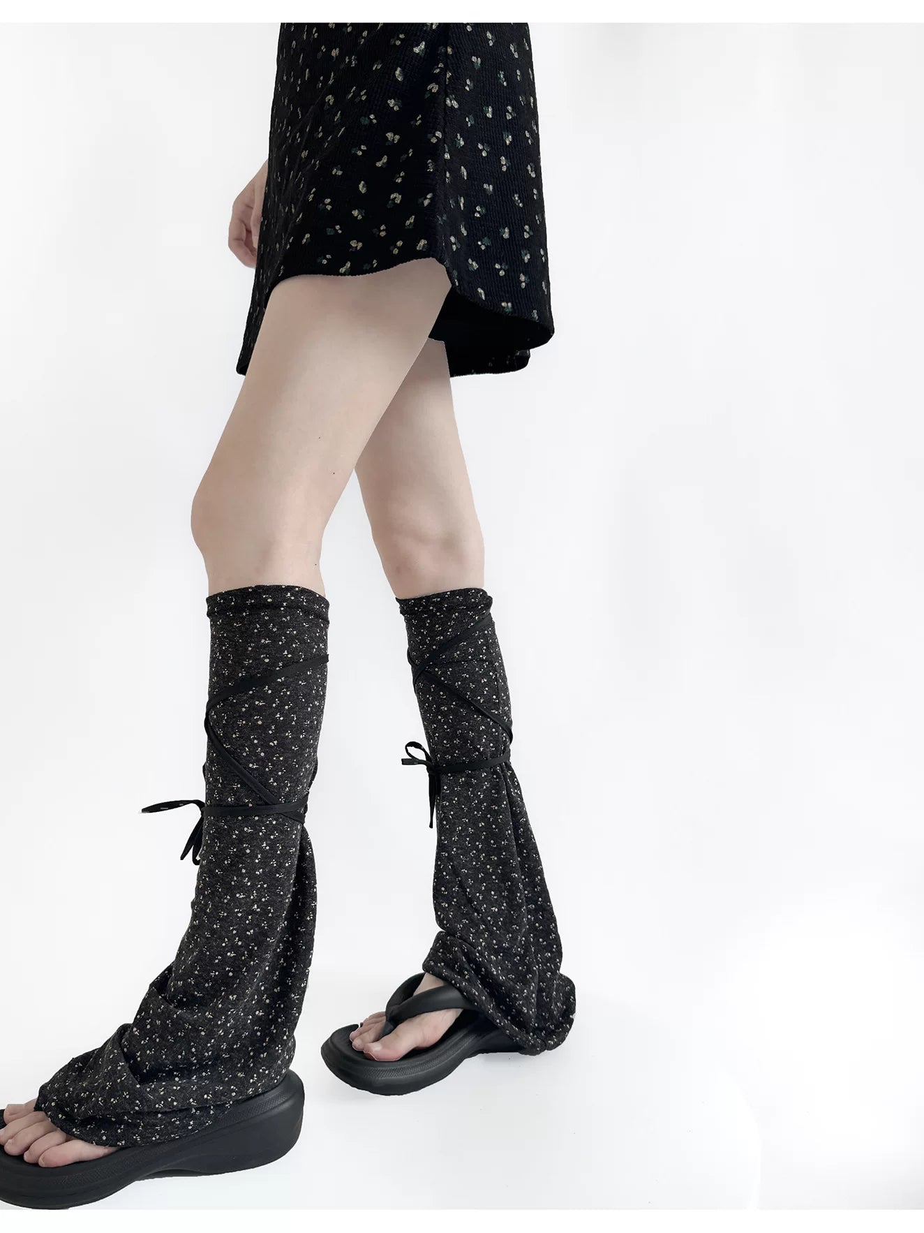 Fantasy Doll - Floral Tie - Flared Leg Warmers with Wraparound Ties