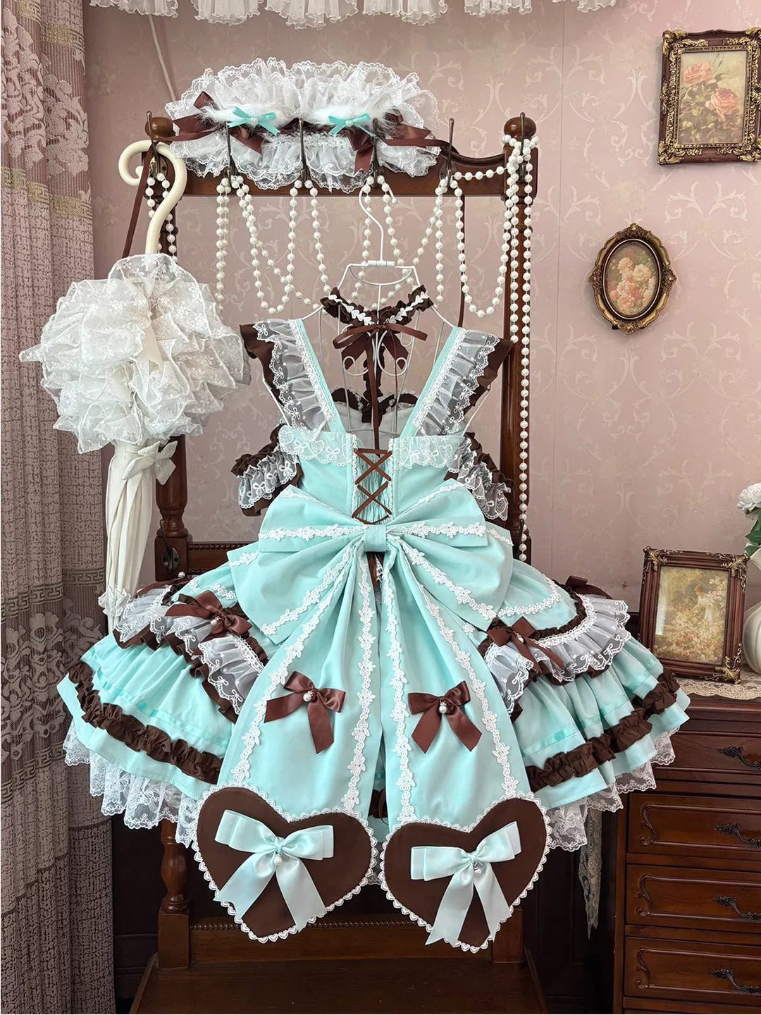 Creamy - Mint Chocolate - JSK full set with a train and lace trim