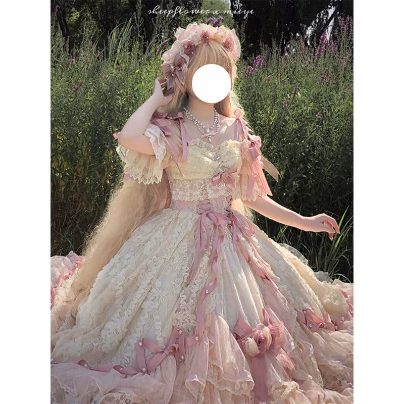 Flora Muse - Lolita Formal Gown - Long Tiered Dress with Lace Trim