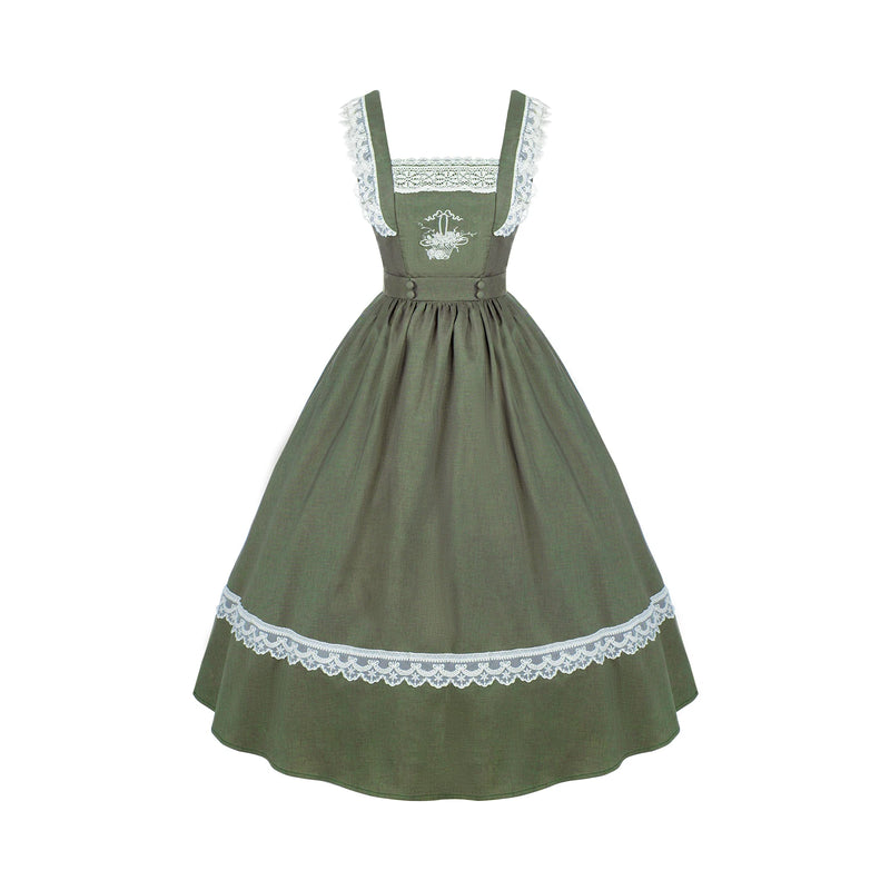With PUJI - Oak in the Wind - Classic Lolita JSK Dress with Rose Basket Embroidery detail view 8