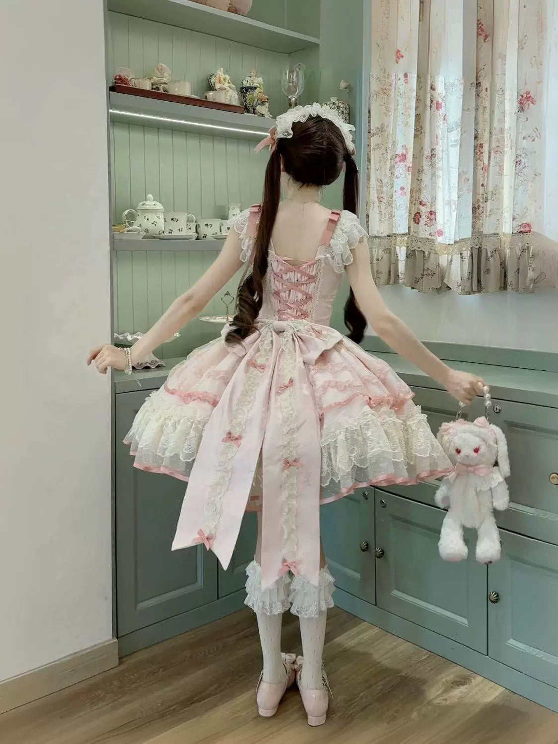 Sweetheart Dream Machine - Rose Poem Ballet - Strappy JSK dress with lace ruffles and ribbon bows