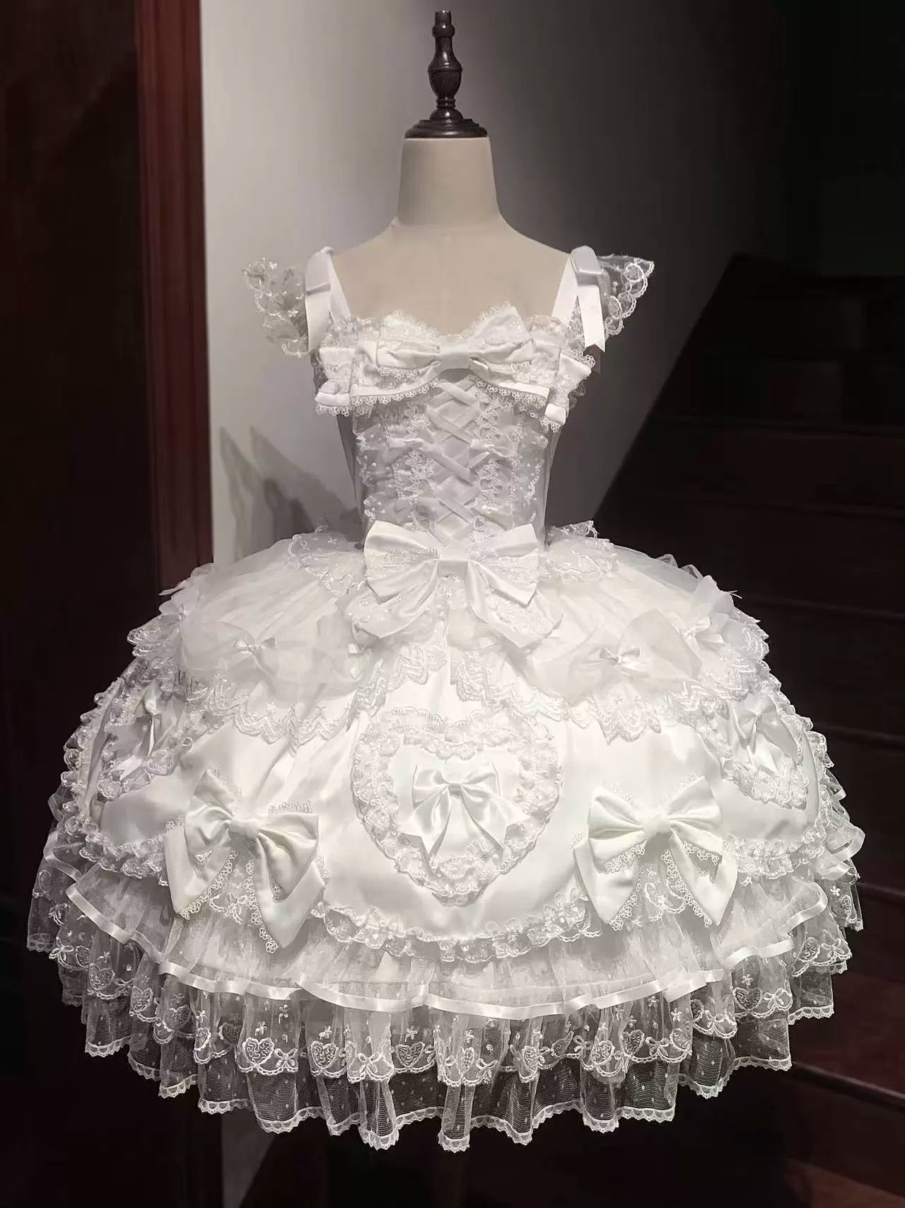Velvet Sweetheart - Doll-like Sweet Lolita Jumper Dress, Bow Accents White JSK Only S