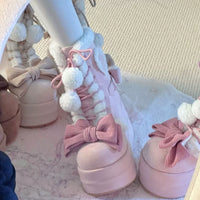 Rounded-Toe Fleece-Lined Platform Winter Boots - Pink / 35
