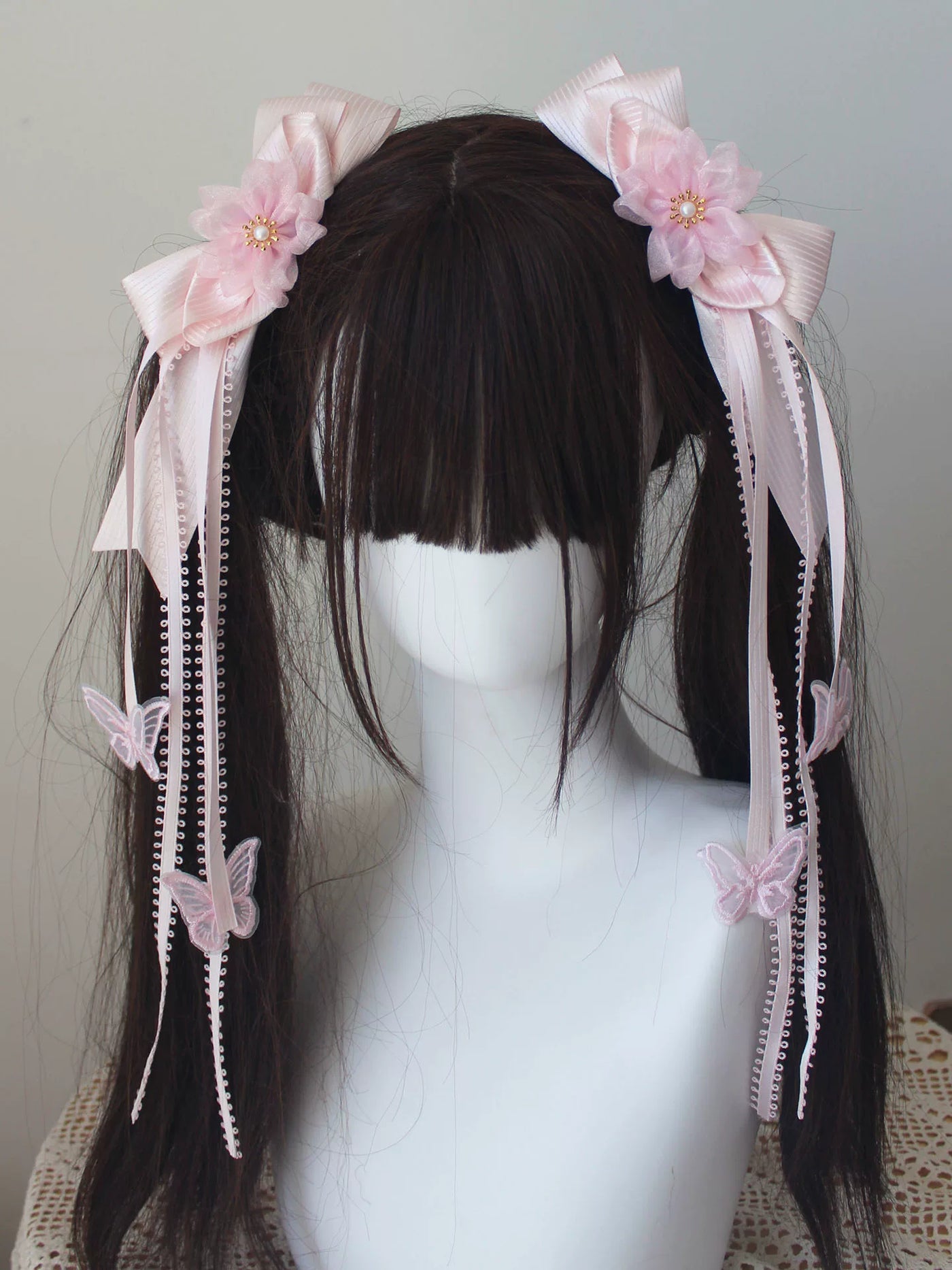 Deer Girl Handmade - Cherry Blossom Confession - Headwear with pink bow and lace-trimmed veil options