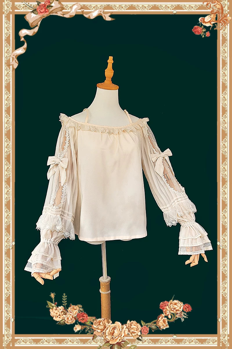 Infanta - Morning Dew - Lace-Sleeve Chiffon Blouse
