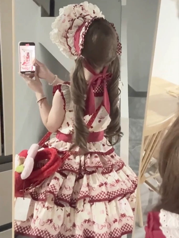 Dream Bunny - The Cherries Are Ripe - Cherry-Print Lolita Fashion Set with Gingham Ruffles