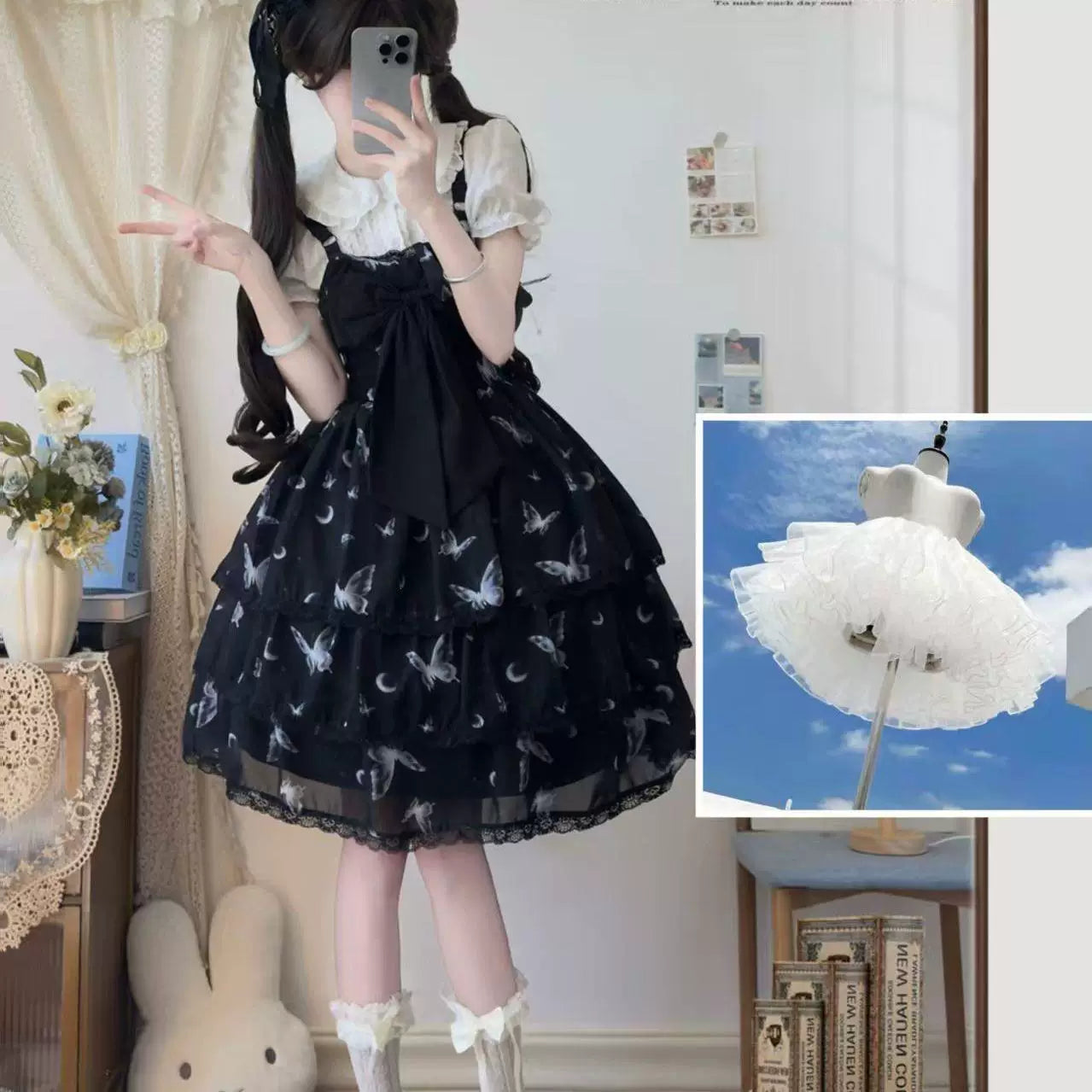 Sweetheart Dream Machine - Moonlit Butterfly - Black JSK dress with an oversized bow and butterfly print