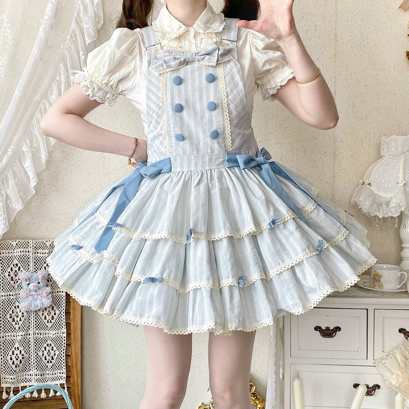 White Tea Story - Mian Mian Bing - Tiered cotton Lolita jumper skirt