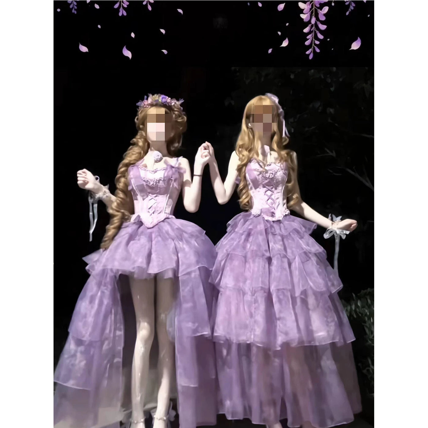 Creamy - Wisteria Bride - Purple Tiered Dress with Lace-Up Bodice