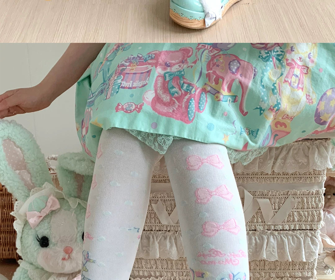 roji roji - Momo Bow Stripe - Cotton Over-the-Knee Socks with Bow Motifs