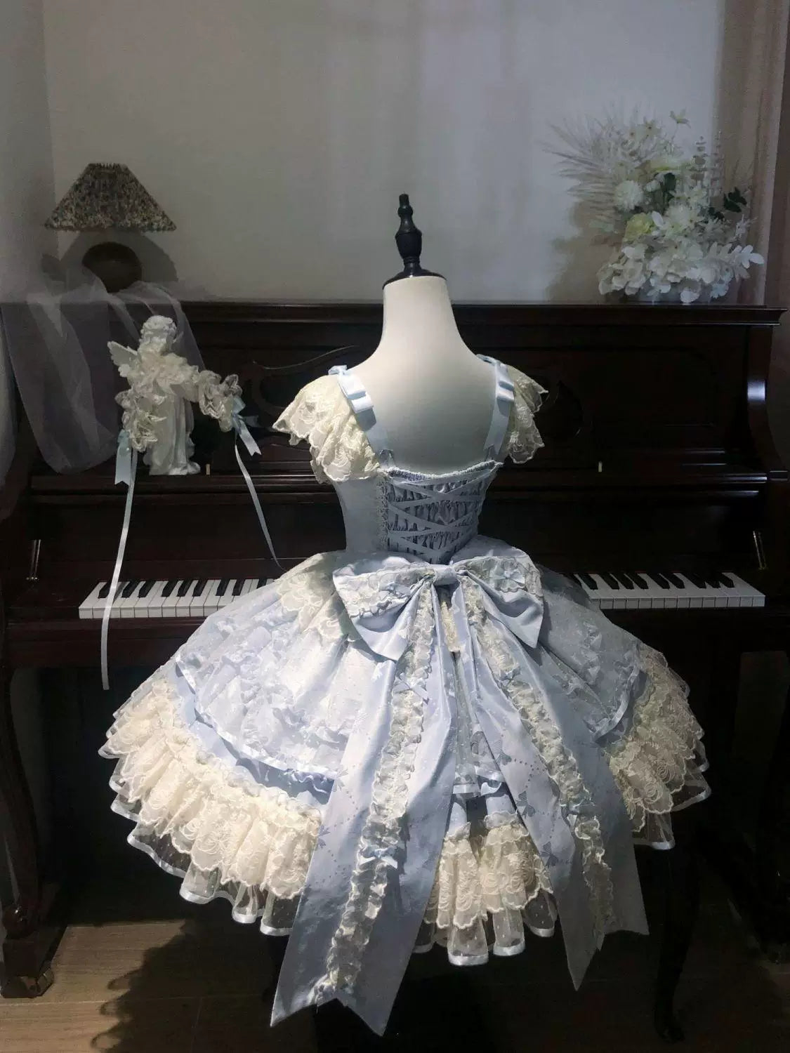 Sweetheart Dream Machine - Rose Poem Ballet - Strappy JSK dress with lace ruffles and ribbon bows