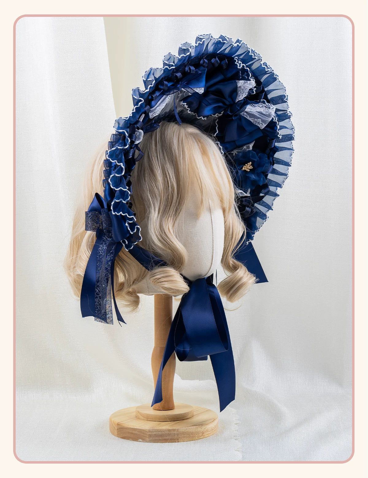 Stardust Rose - A041 - Navy Lace Headwear with Ribbon Bows