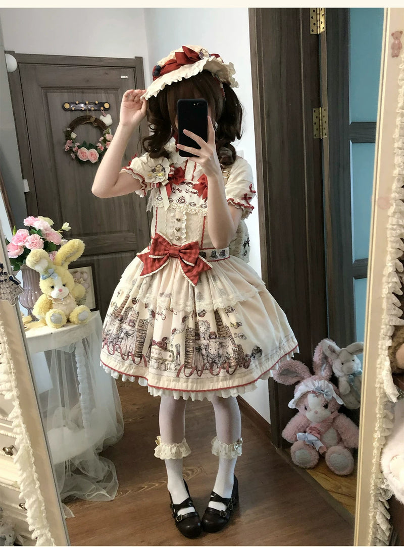 DayRabbit - Muffin Postman - Blue or Beige OP and Pinafore Dresses with Detachable Bows